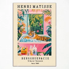 Vintage Henri Matisse Canvas Wall Art, Tiger In Bathtub Funny Bathroom Poster...