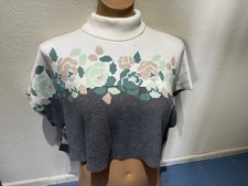 JANIE JACK Floral Cropped Turtleneck Sweater w/ Side Button - Women's Sz 4 NEW