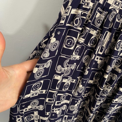 Emily and Fin Camera Print Dress Women Size Medium Blue Fit Flare - Picture 7 of 13
