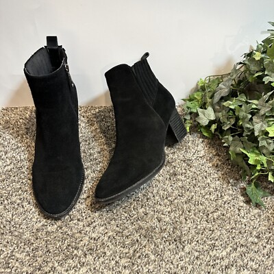Blondo waterproof Chelsea Ankle Boots Block Heel Size M Side Zip Black  Suede