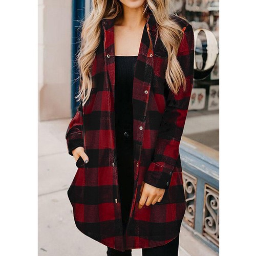 Plus Size Women's Ladies Long Sleeve Check Plaid Loose Casual Shirt Tops Blouse - Picture 10 of 19