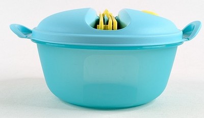 Tupperware Salad On the Go Set Caribbean Sea 1700-6 with Utensils Lunch Box