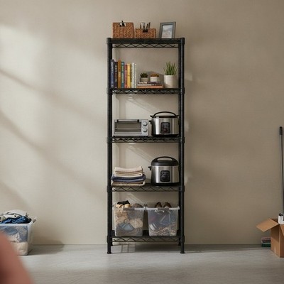 Modern Waterproof Wire Shelving Unit - Ideal for Kitchen & Pantry, Black Finish
