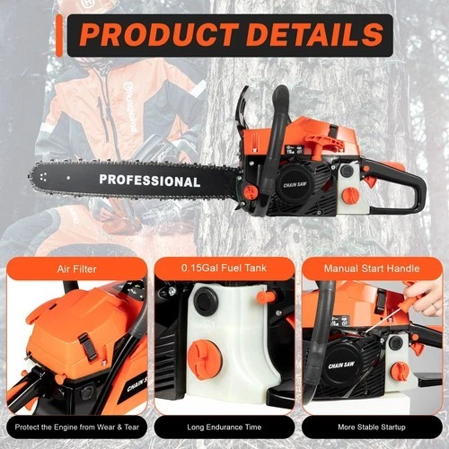 2-Stroke Gasoline Chainsaw 62 CC 20" Power Engine Wood Cutting Gas Chain Saw - Image 4 of 4