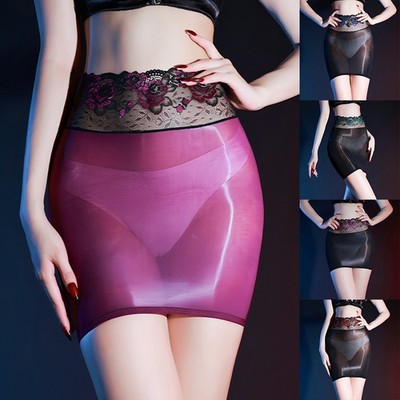 Damen Minirock Bodycon Transparent Rock Kurz Bleistiftrock Stretch Unterrock DE
