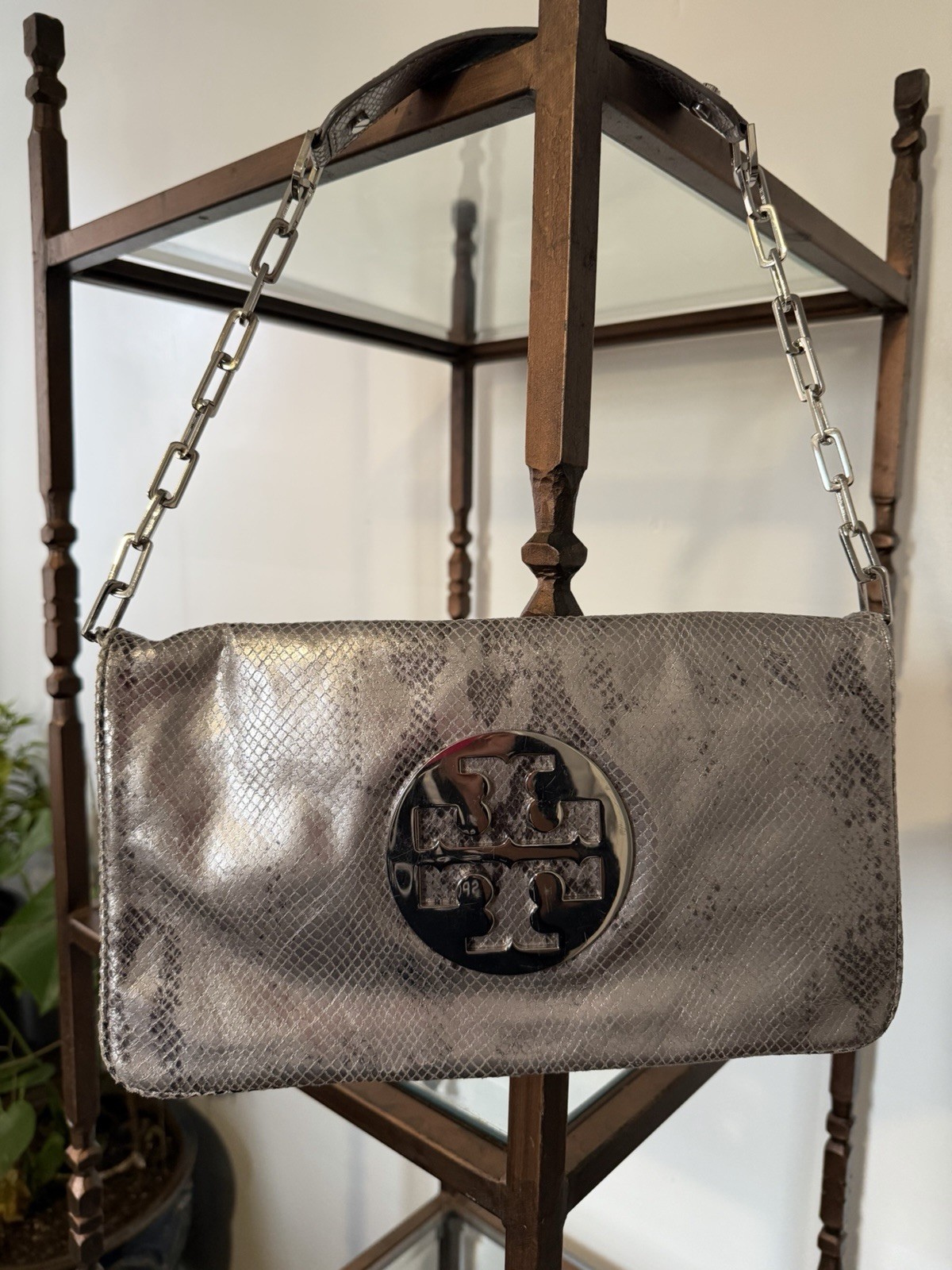 TORY BURCH Silver Audra Reva Python Snake Leather… - image 4