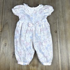 Vintage Baby Dior Girls 6M Floral Romper Pink Pastel Lace Collar Bow One Piece
