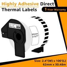1 Roll 2-3/7" x 100' Continuous Paper Tape DK-2205 For Brother QL Label Printer
