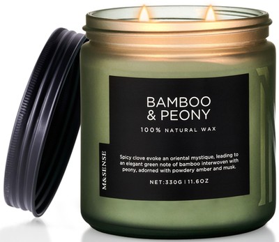Bamboo Peony Scented Candle, 11.6oz Aromatherapy Jar Candle, 70 Hour Burn Tim...