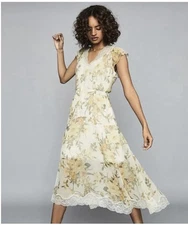 Reiss Emlin Floral Printed Midi Dress Size 14 BNWT RRP £245
