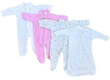 Vintage Baby Girl Sleeper Bundle 4 Pc Footed Pajamas Gown Newborn 0-3M