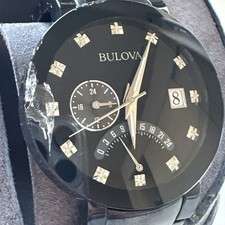 Bulova Men's Futuro Diamond Modern All Black 40mm Watch 98D109 Chipped Crystal