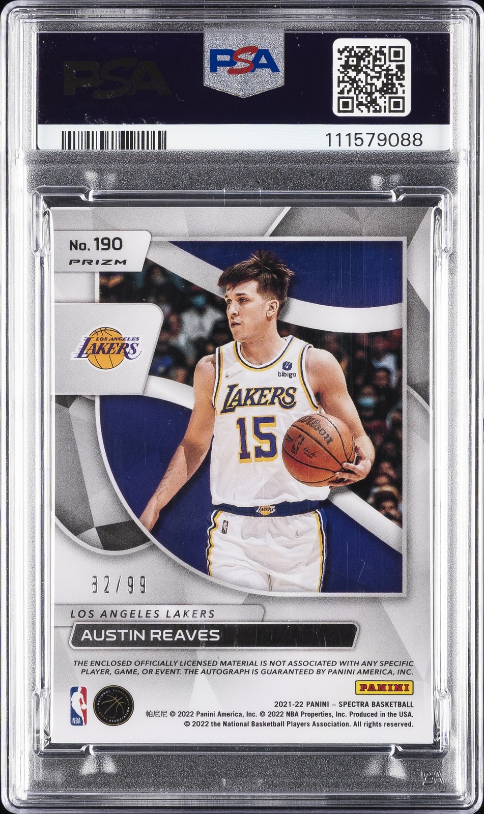 2021 PANINI SPECTRA JERSEY AUTO-CELESTIAL #190 AUSTIN REAVES ROOKIE 82/99 PSA 10 view 2