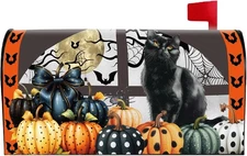 Halloween Mailbox Covers Magnetic Standard Size, 21"x18" Fall Pumpkin Black Cat 