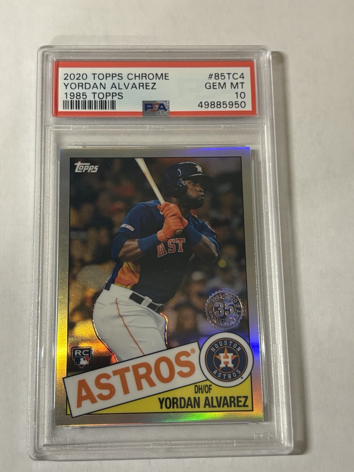 2020 Topps Chrome Yordan Alvarez RC 1985 35th Anniversary Refractor PSA 10 view 1