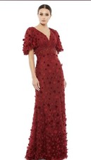 MAC DUGGAL 67712 Sz 22 EMBELLIHSED 3D FLORAL BURGUNDY FLUTTER SLEEVE GOWN BUR
