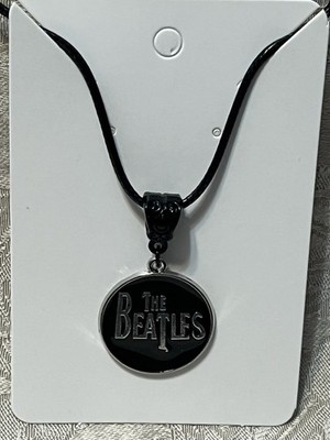 Rock Band THE BEATLES Silver Pendant Black PU Leather Necklace