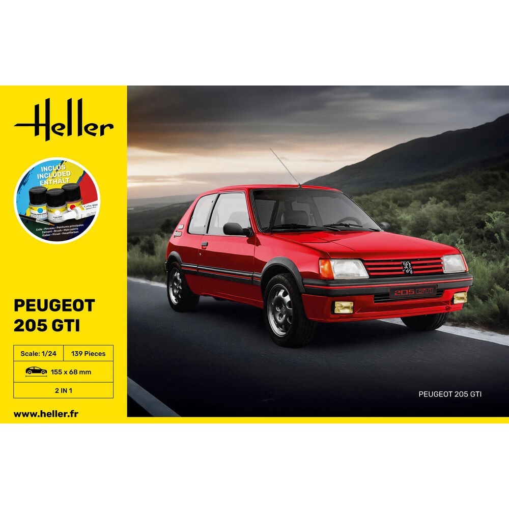 Maquette Peugeot 205 GTI 1:24 Heller 58705 Starter Kit avec colle et peintures