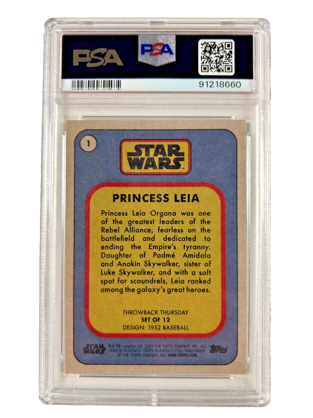 2023 Topps Star Wars Throwback Thursday #1 Princess Leia PSA 10 Gem Mint view 2