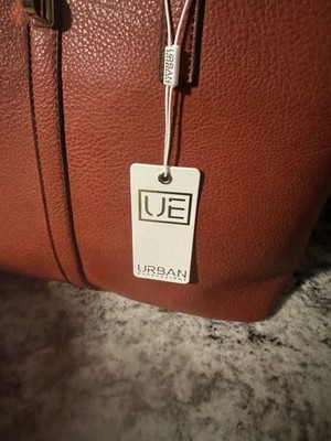 Urban Expressions Brown Tote Bag Lock Accent Inner Pockets Gold Hardware