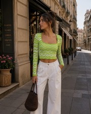 STRADIVARIUS New Green Knit Spain Designed Crop Top Sweater 1611/716 SMALL