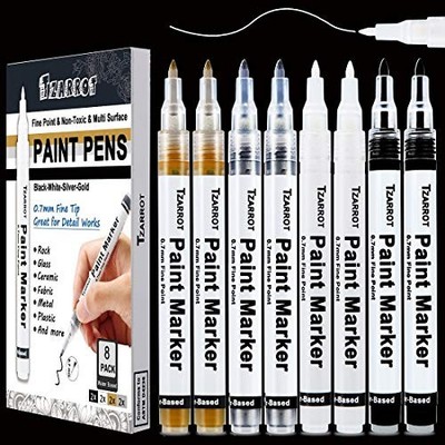  White Paint Pen, 8 Pack 0.7mm 1 Count (Pack of 8) Black, White, Gold, Silver
