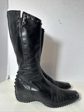 Pons Quintana Black Leather Studded Knee High Wedge Boots Womens 38
