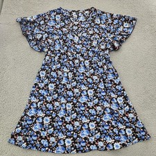 Shein Curve Dress Womens 4XL Black Blue Floral V Neck Short Sleeve Plus A Line