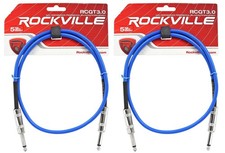 2 Rockville RCGT3.0BL 3' 1/4" TS to 1/4'' TS Guitar/Instrument Cable