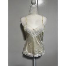 Melody Vintage Ivory Lace Trim Satin Camisole Tank Top Women's Small 90s
