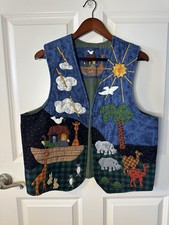 Handmade Noah's Ark Quilted Vest Womens Folk Art Applique Cottage Prairie Vest