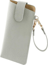 Soft Glasses Cases, Portable Glasses Pouch with Button Clip Wrist Strap, Leather