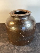 Brown Primitive Salt Glazed Butter Crock-Brown Stoneware-Wax Seal-6"-Vintage