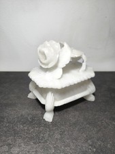 Boîte à Bijoux Vintage en Albâtre Sculpté - Rose en Relief - Signée "G"
