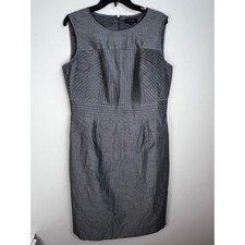 Tahari Arthur Levine Women's Grey Sleeveless Sheath Dress Size 14 Pleated Detail