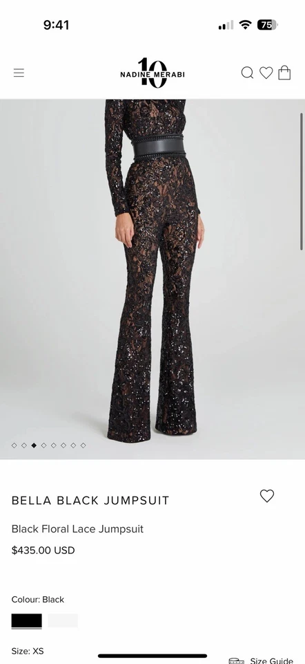 Macacão Nadine Merabi Bella preto renda floral manga longa tamanho P sem cinto - Imagem 2 de 4