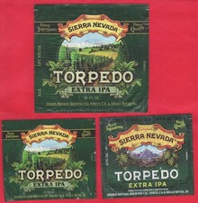 SIERRA NEVADA TORPILLE LOT de 3 ÉTIQUETTES AVANT DIFFÉRENTES BOUTEILLES DE BIÈRE