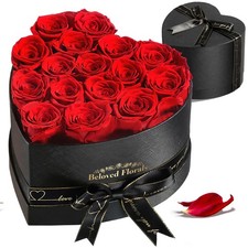 Auoasl 16 Preserved Flowers Rose Birthday Gifts for 16 Roses, Passionate Red