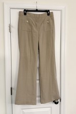Ann Taylor Factory Wide Leg Dress Pants Womens 8 Tan Gold Button Stretch Trouser
