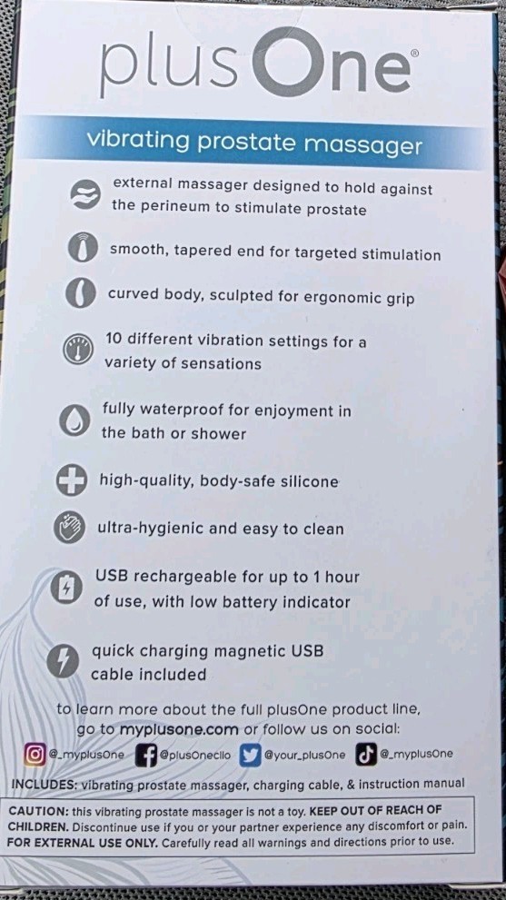 NEW SEALED Plus One Vibrating Prostate Massager Rechargeable & Waterproof 