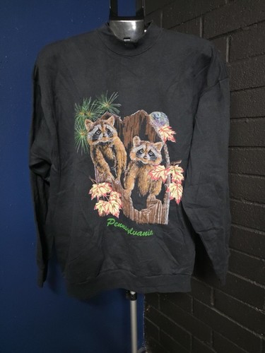 Vintage Nature Sweatshirt Pennsylvania Raccoons Fall Country Size XL USA Made