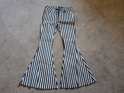 L&B Lucky & Blessed Black White Striped Mid Rise Flare Jeans Size 6