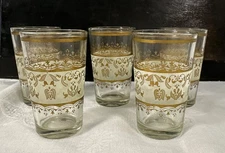 Set of 5 Gold/White Moroccan Artisan 4" Tea Glasses / Wine Tumbler - FREE SHIP