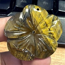 DA02456 46x45x7mm Natural Tiger Eye Gem Carved Flower Pendant Bead