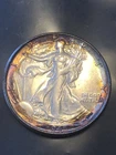 1945 P Walking Liberty Half Dollar Rainbow Toned BU