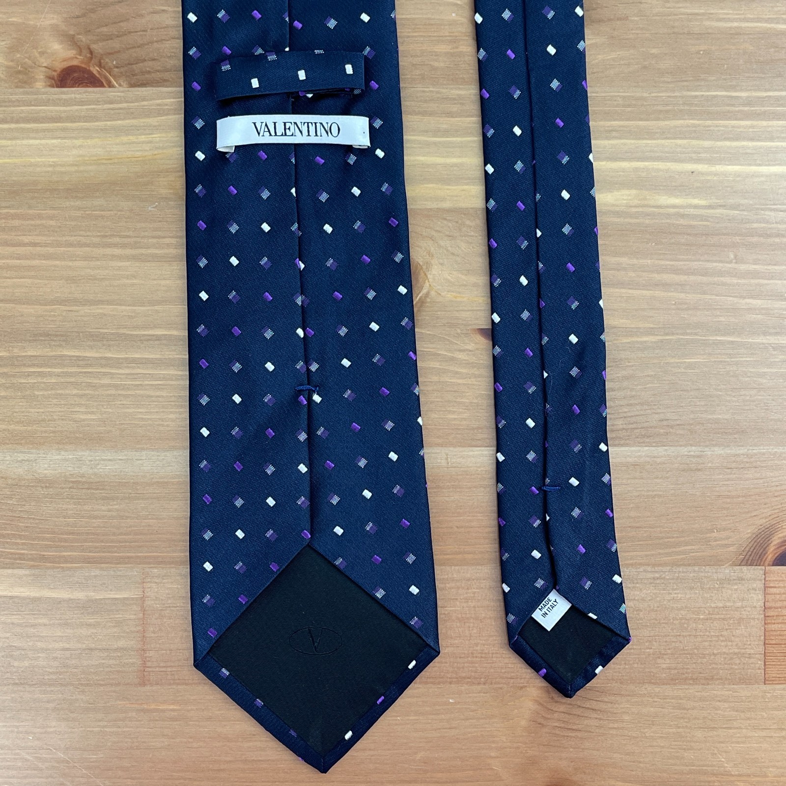 Valentino Silk Necktie Navy Blue Purple Geometric Mens Luxury Designer Italy