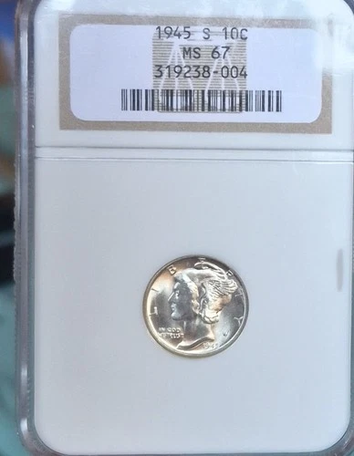 1945 S Mercury Dime MS67 NGC - Blast White Gem