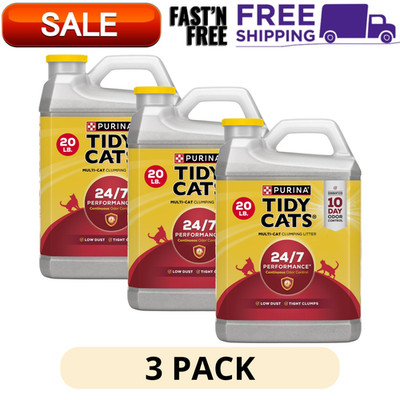 3 Pack Purina Tidy Cats 24/7 Performance Clumping Cat Litter, Clean Linen, 20 lb