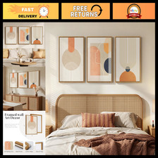 3 Piece Framed Abstract Canvas Wall Art Set - Mid Century Modern Geometric Print