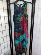 Tori Richard Womens S Jungle Leopard Giraffe Print Stretch Elastic Midi Dress